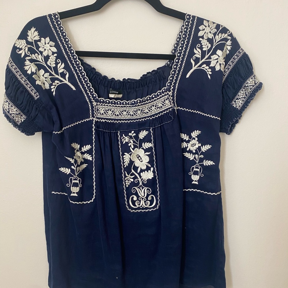 J-crew embroidered peasant blouse